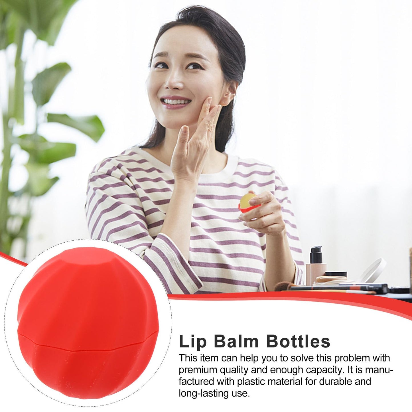 Beavorty 10 Pcs Refillable Lip Balm Containers with Lids Spherical Plastic Tubes for Diy Natural Lip Balms Compact Travel Size 4.7X1.6X1.6 Inches