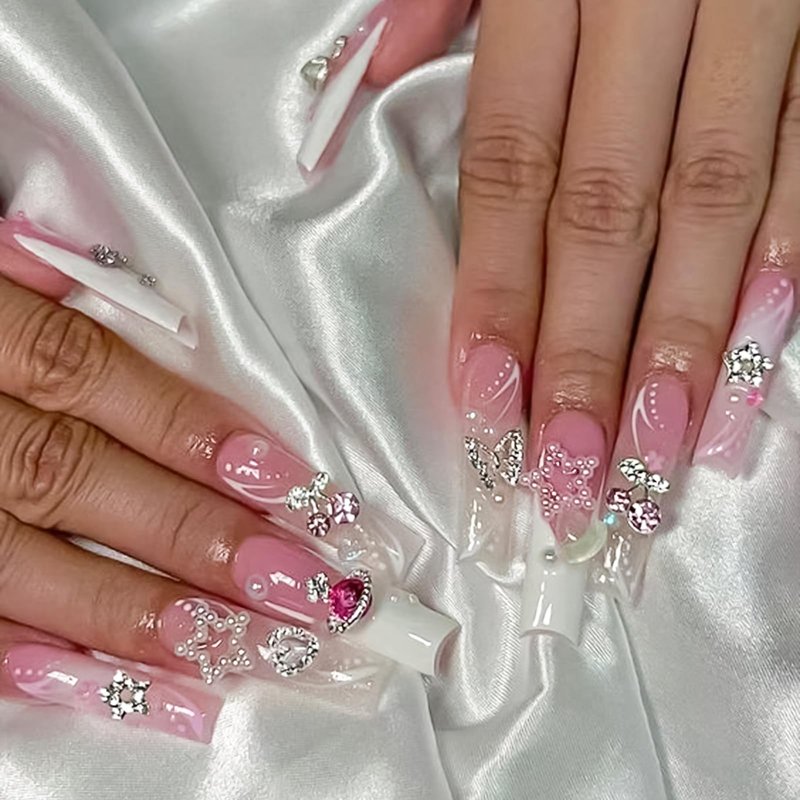 DZHILHMX Assorted Nail Charms - 3D Multi Shapes Size, Flat Back Rhinestones, Planet, Butterfly, White Pink Pearl, Bow, with Kit, for Nail Art