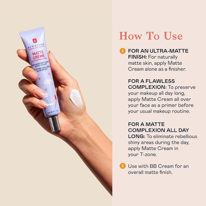 Erborian Matte Face Cream - Mattifying & Blurring Primer for Oily Skin | 1.5 Oz
