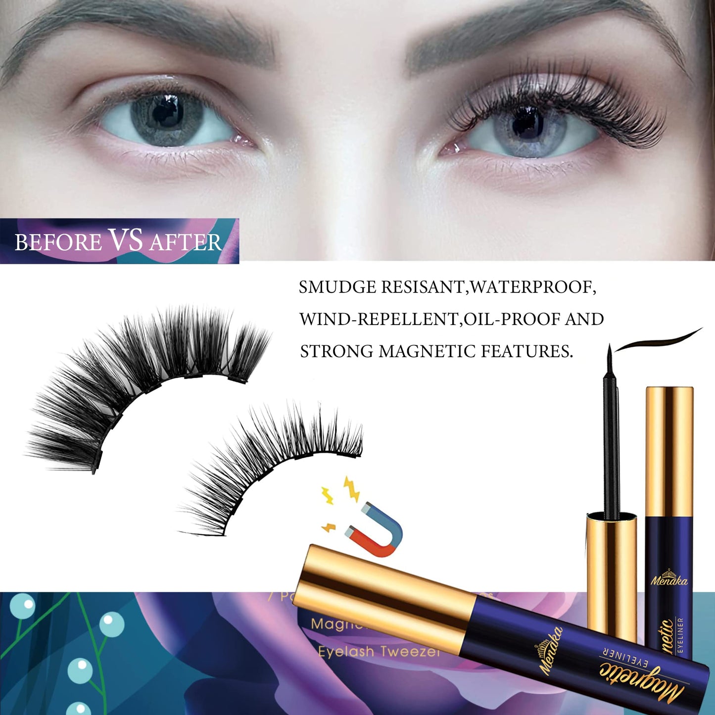MENAKA Magnetic Lashes Nautral Looking False Eyelashes Russian Strip Lashes Mink Wispy Fluffy Lashes Pack D Curl Thick Full Volume Cat Eye Lashes 10 Pairs（2 black+2 brown)