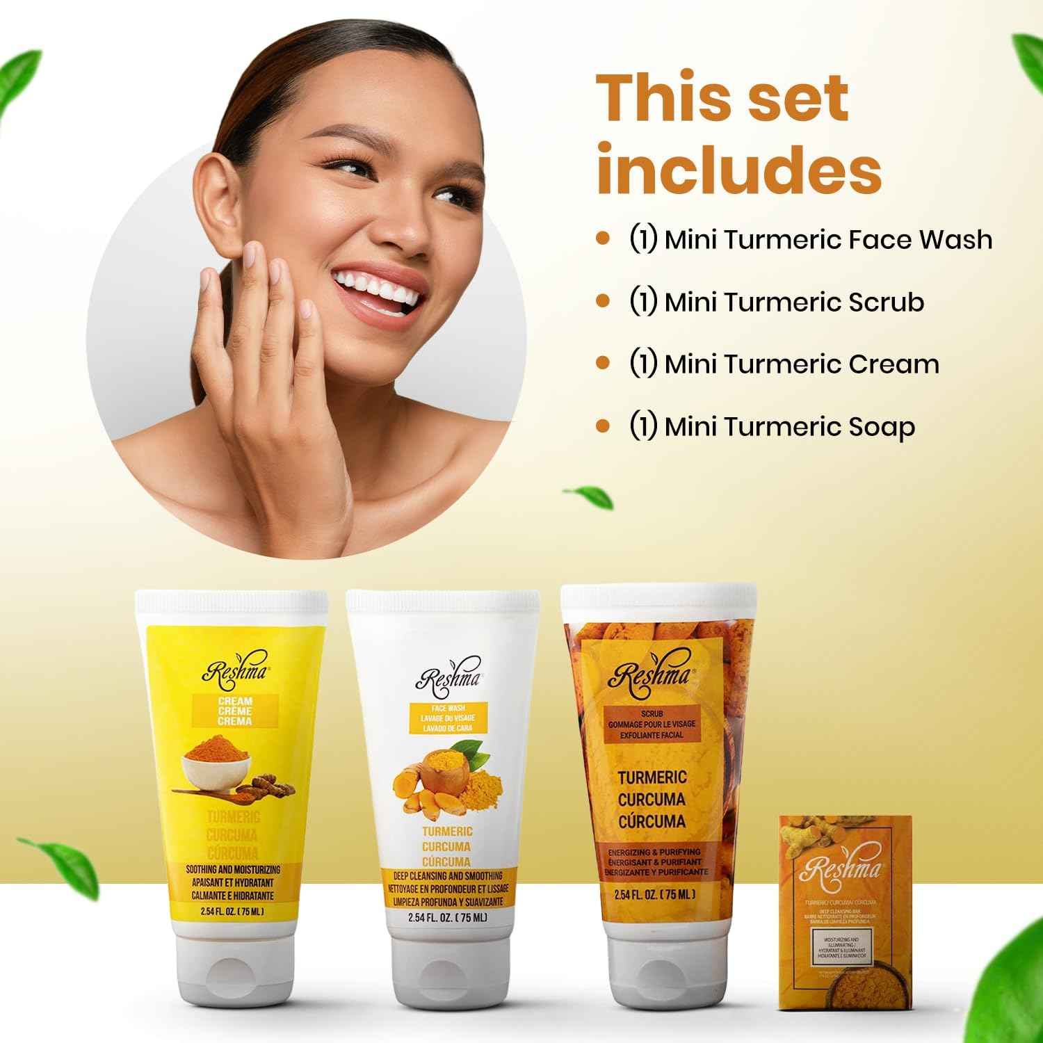 Turmeric Glow on the Go: Skincare Essentials | for All Skin Types & Dull Skin | Gentle Face Wash, Scrub, Cream, and Soap | TSA Approved | Removes Make Up | For Daily Use - Cruelty Free