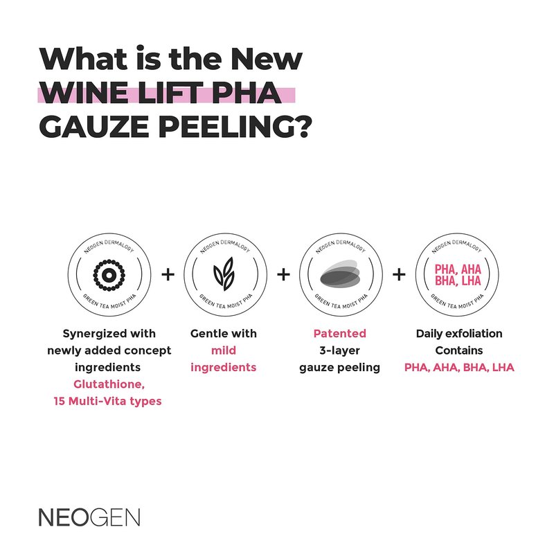 DERMALOGY by NEOGENLAB Wine Lift PHA Gauze Peeling Pads (30 pads) - Exfoliating & Revitalizing & Firming Peeling Pad with AHA, BHA, PHA, LHA & Wine & Peptide & Collagen - Korean Skin Care