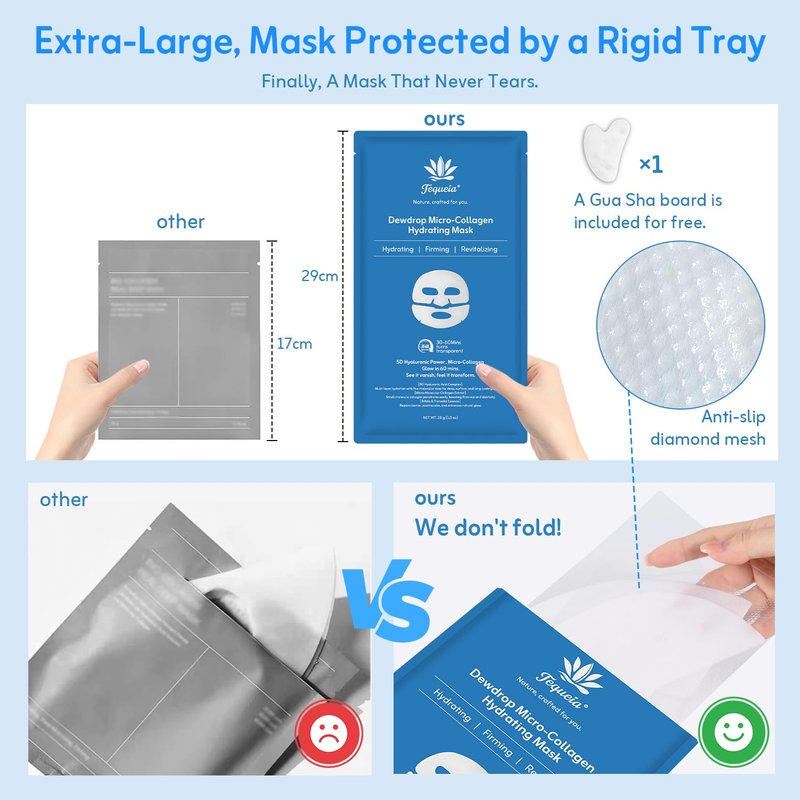 TEQUElA Face Masks, 4 Piece Dewdrop Micro-collagen Masks, 5D Hyaluronic & Tremella Essence hydrating Spa Sheet Masks, Facial Skincare Masks with Deep Hydration Clean & Glow, Skin Care Gifts for Women