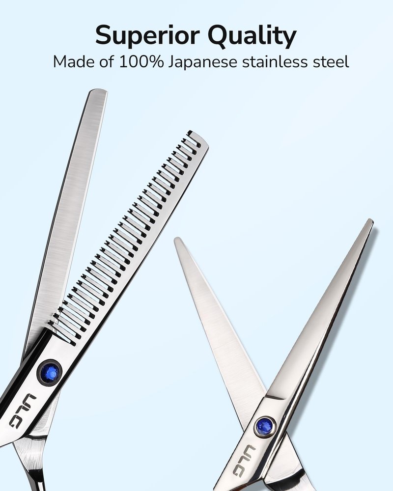 ULG Left Handed Hair Cutting Scissors Thinning Shears Kit Professional Barber Hairdressing Texturizing Salon Razor Edge Scissor Stainless Steel 6.5 inch