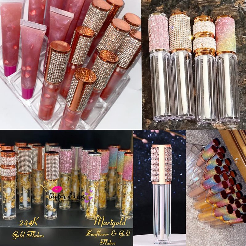 AMORIX 25 Pack Diamond Lip Gloss Tubes - 5ml Rhinestone Containers | Includes Syringes & Labels for DIY Kits