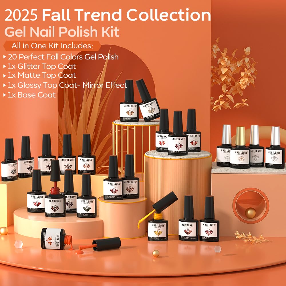 modelones Gel Nail Polish Set, 12 Colors Nude Brown Gel Polish Yellow Pumpkin Orange Sage Green Blue Wine Dark Red Nail Gel Polish Set Soak OFF LED Nail Art Gel Nail Gift Salon DIY