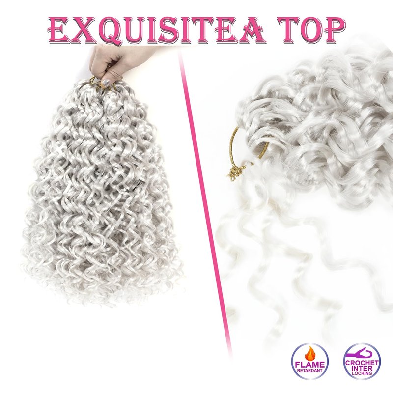 Gogo Curl Crochet Hair 10 Inch Short Curly Crochet Hair for Black Women Beach Curl Water Wave Curly Crochet Braids Hair, Deep Wave Synthetic Braiding Hair Extensions (10 inch 7 Packs White)