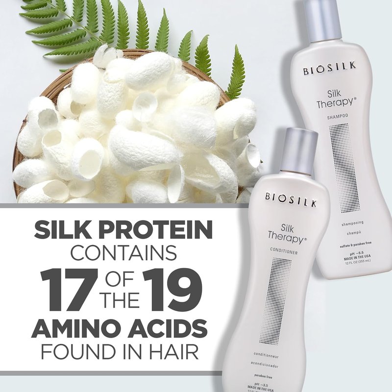 BioSilk Silk Therapy Duo Set - Sulfate-Free Shampoo & Conditioner for Shiny, Moisturized Hair | 12 Oz Each (Pack of 2)