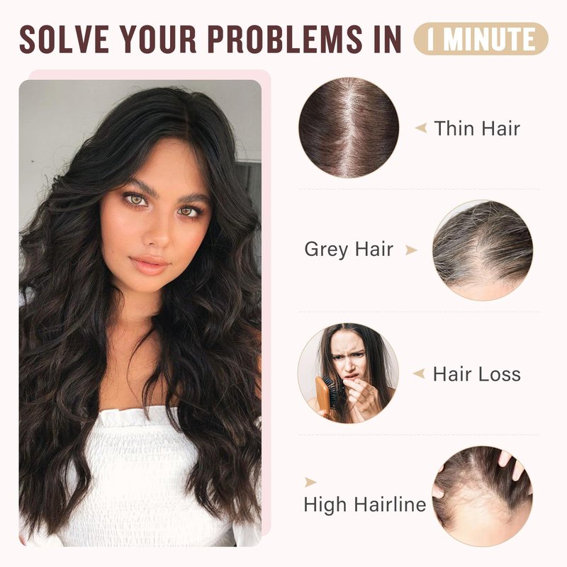 Hairro 18 Inch Long Hair Toppers Wavy with Side Bangs for Women, Clips In Synthetic Hairpieces Capless, for Adding Volume/Birthday/Party/Halloween/Cosplay Dress Up, Dark Brown