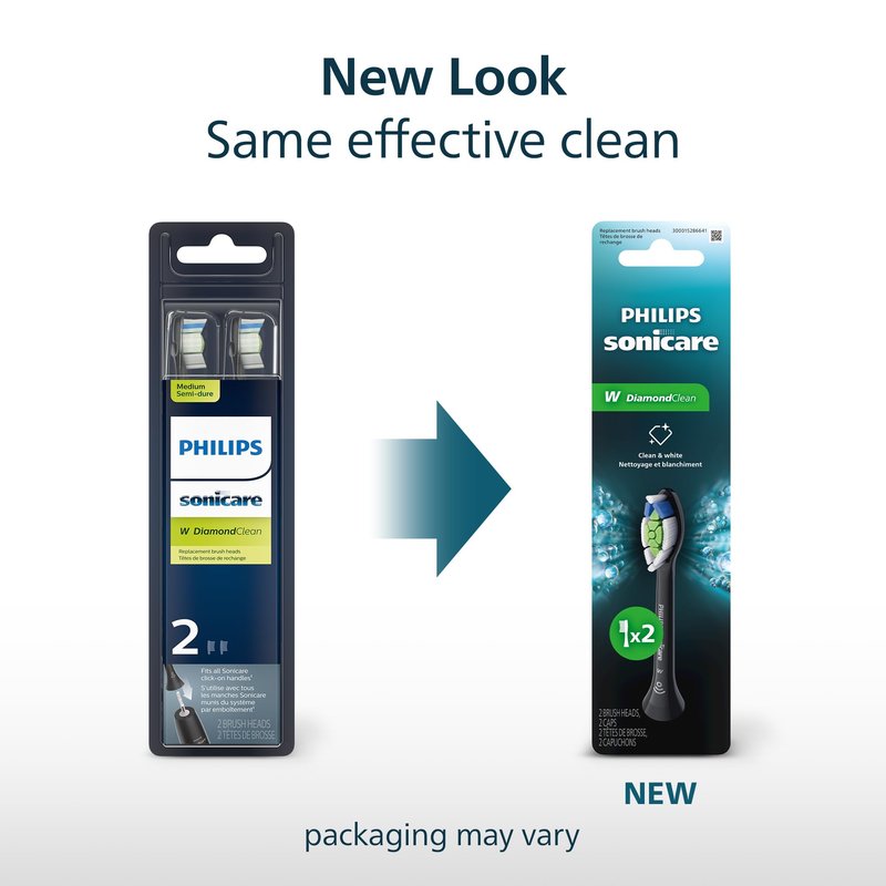Philips Sonicare W DiamondClean - Genuine Replacement Electric Toothbrush Heads, Black, 2 Pack, HX6062/95