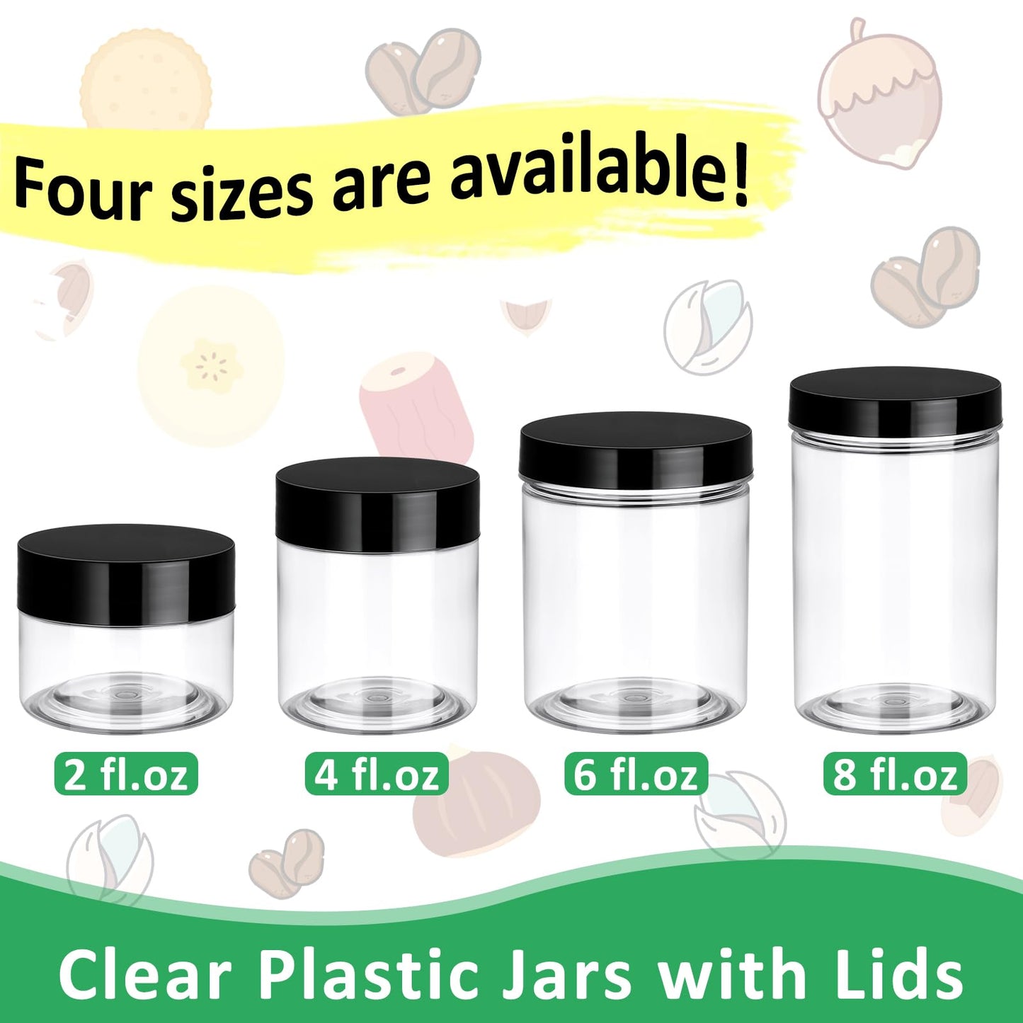 Eupako 48 Pack Plastic Jars with Lids 2 OZ - Empty Clear Cosmetics Containers with Pen and Labels, Round Small Plastic Jars with Screw On Lids for Slime, Makeup, Butter, Cream, Lotion, Pot, Dry Food
