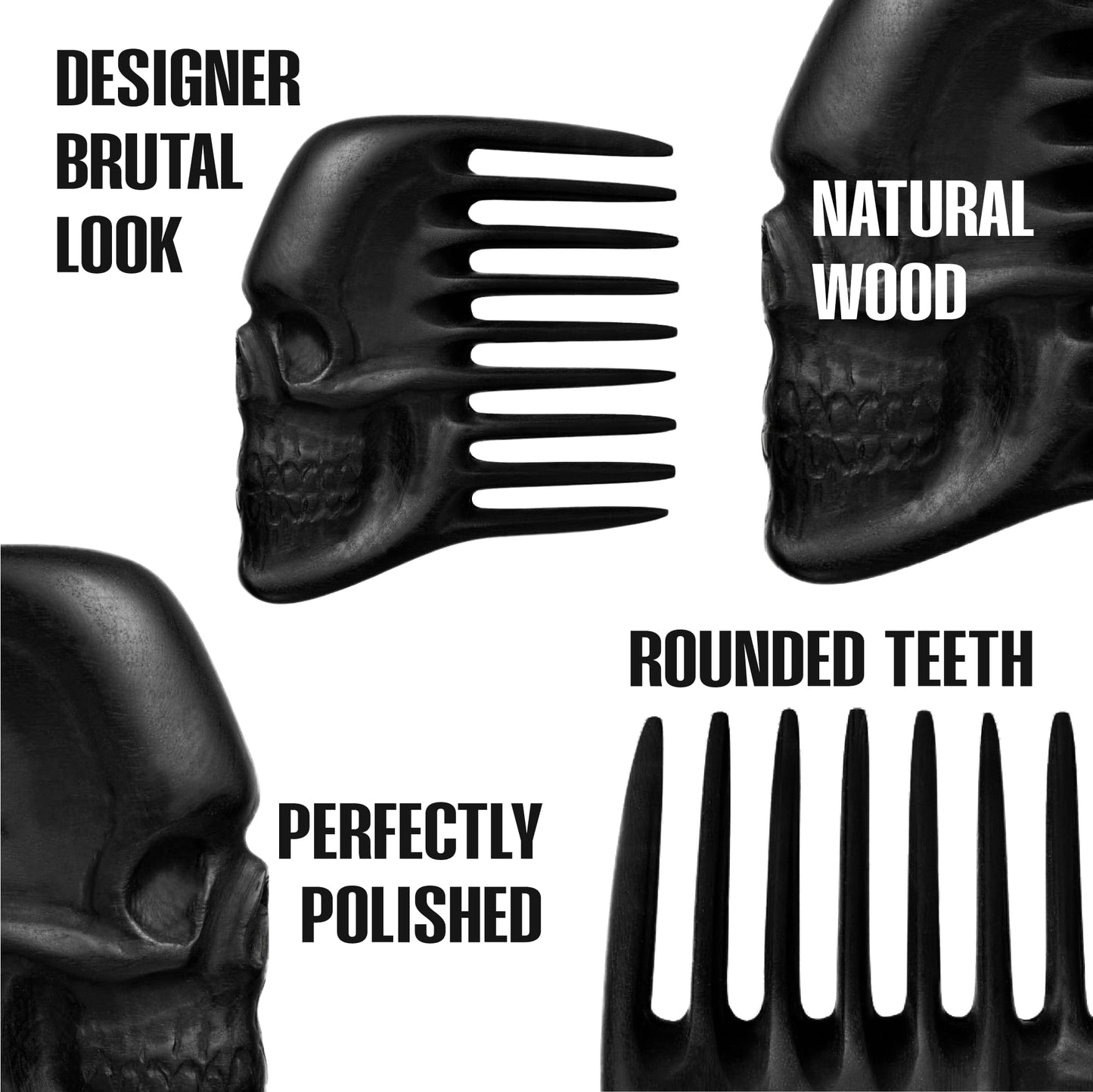 Handmade Wooden Beard Comb for Men Eco-Friendly Natural Wood Anti-Static Beard Grooming Tool Perfect for Styling Detangling & Shaping Gentle on Beard & Skin Sustainable Gift Idea (Thermograb Skull)