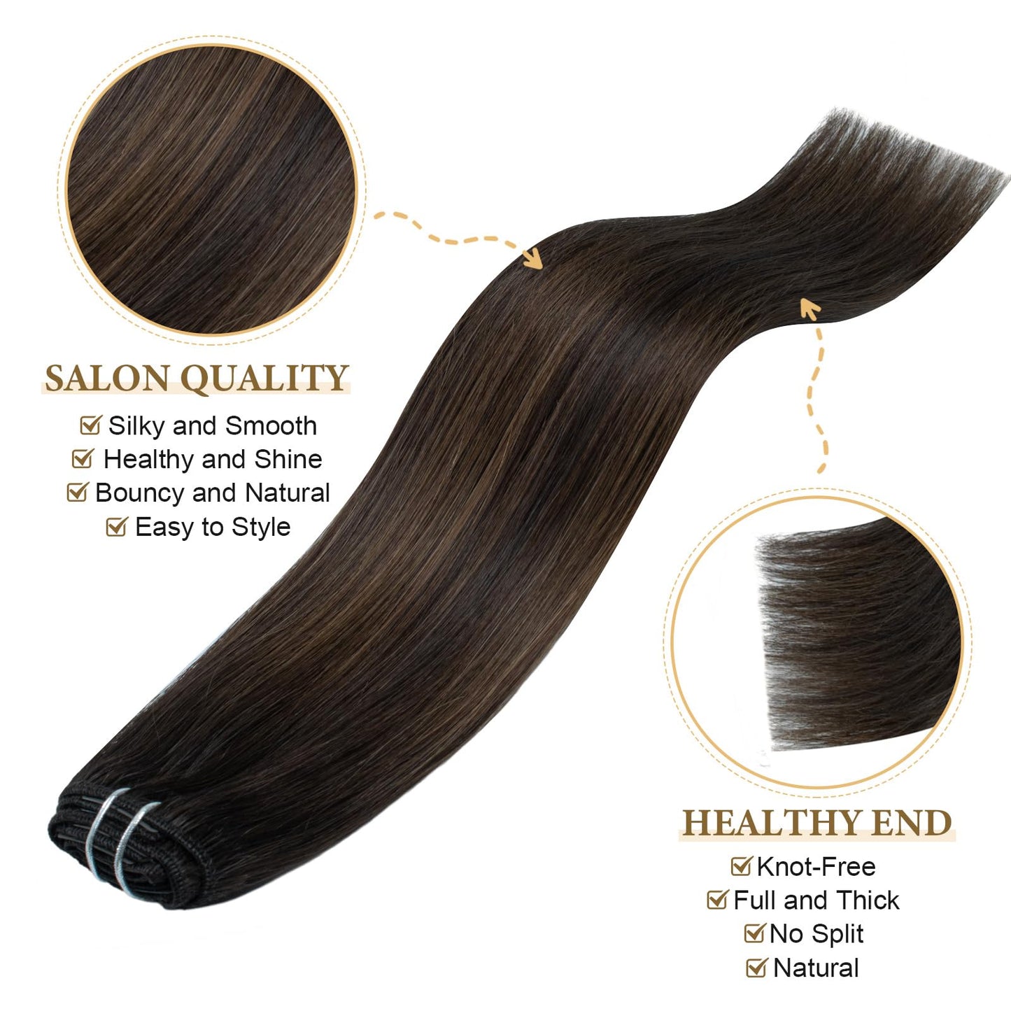 Ombre Hair Extensions Clip in Human Hair Remy Brazilian Clip on Real Human Hair Invisible Double Weft Balayage Dark Brown to Chestnut Brown 20 Inch 60G 5 PCS Natural Straight Clip ins Hair for Women