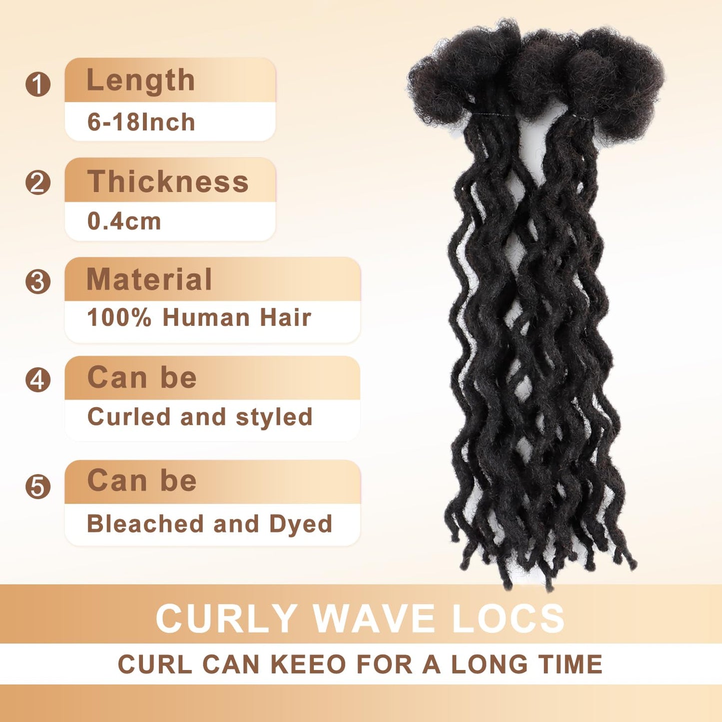 14'' Afro Kinky Human Hair Dreadlock Extensions – 10 Strands of Handmade Small Locs, 0.4cm Diameter, Great for Permanent Protective Styles