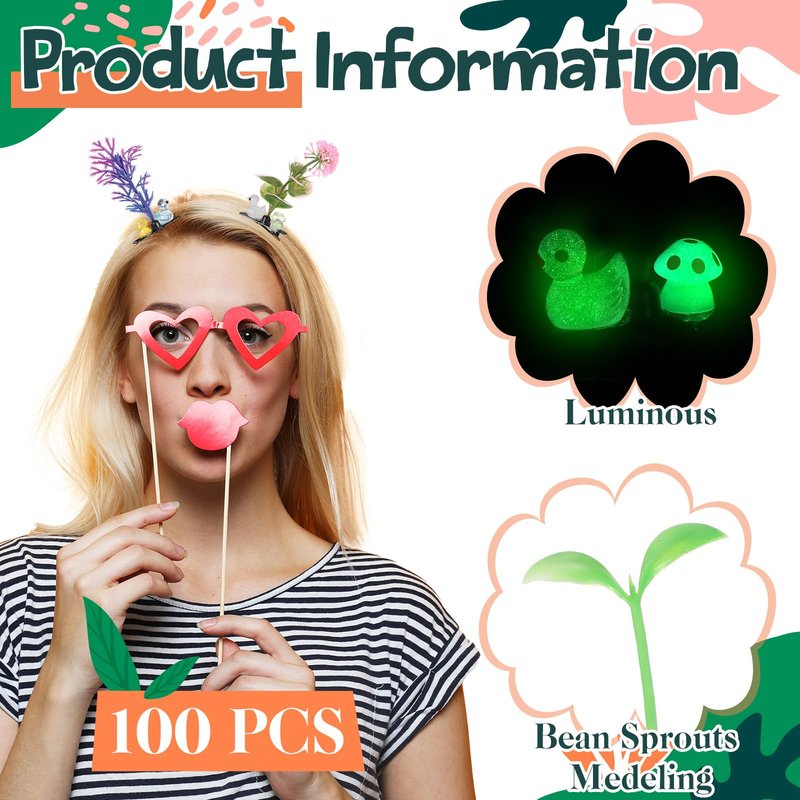 Tigeen Glow Rave Trinkets Festival Duck Hair Clip with Bean Sprout Mushroom Sprout Hairpins Holiday Funny Plant Flower Hair Accessories for Women Music Festival(100 Pcs,Mixed Plant)