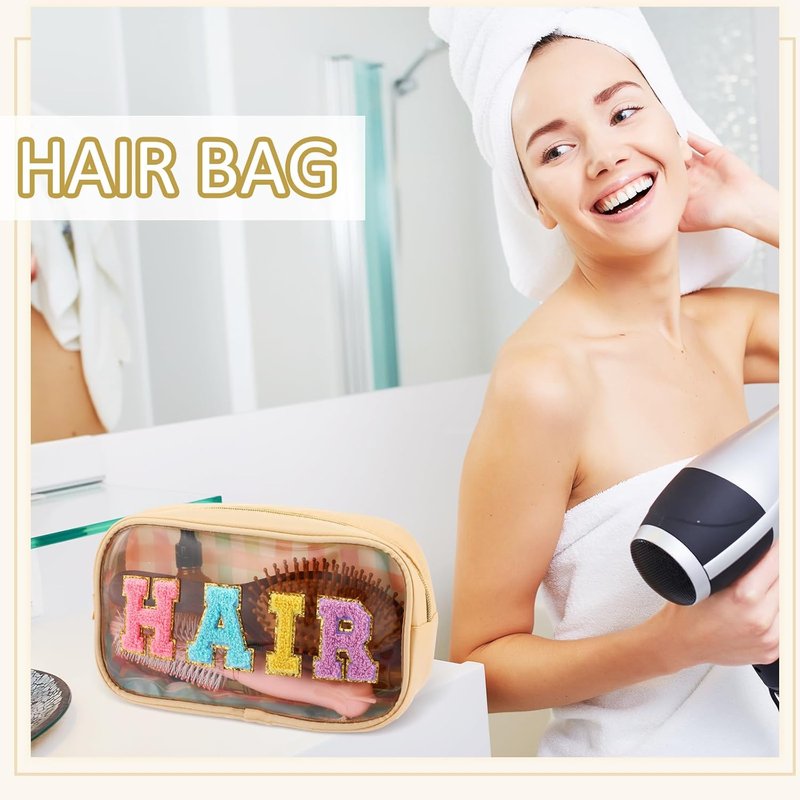 Chenille Letter Cosmetic Bag Set - Waterproof Nylon Makeup Pouches | Multi-Purpose Toiletry Organizers for Women (Classic Colors)