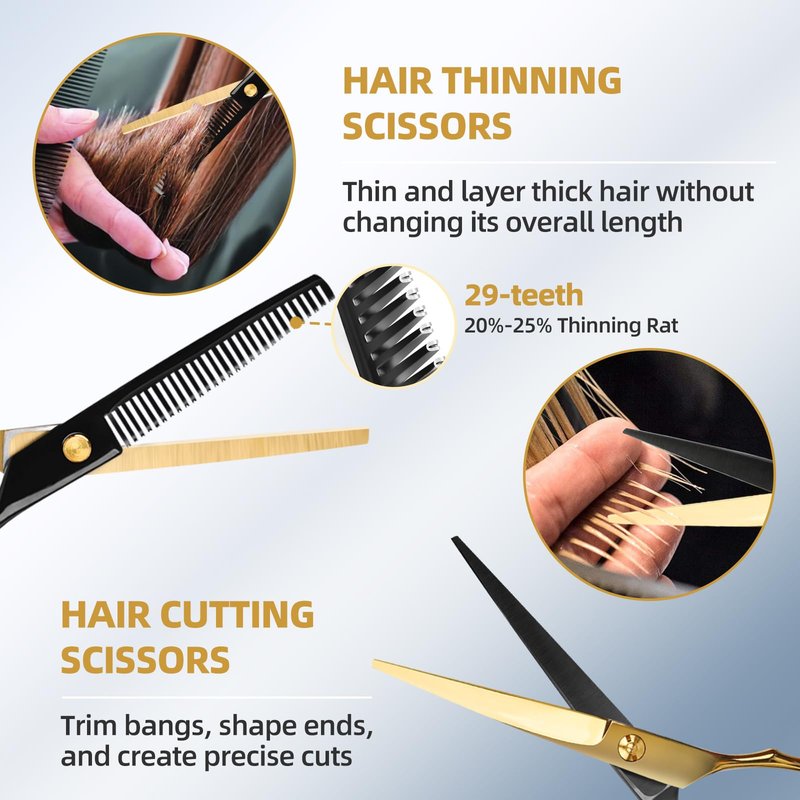 ETHTXE Professional Hair Cutting Scissors, 6.5" Barber Scissors Stainless Steel Salon Thinning Shears, Multifunctional Straight Shears for Home, Salon, and Barber Use – Ideal Gift for Family & Friends