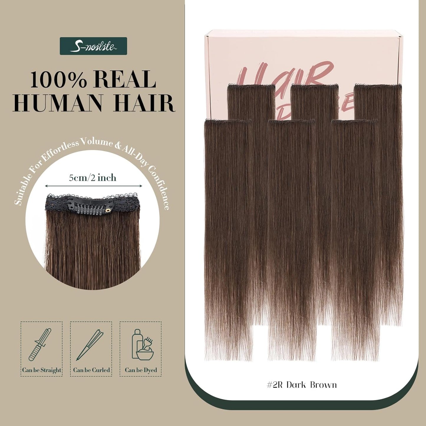 Short Clip-In Hair Extensions - Real Human Hair for Volume & Highlights | 10-Inch Dark Brown, 6 Pieces 31g