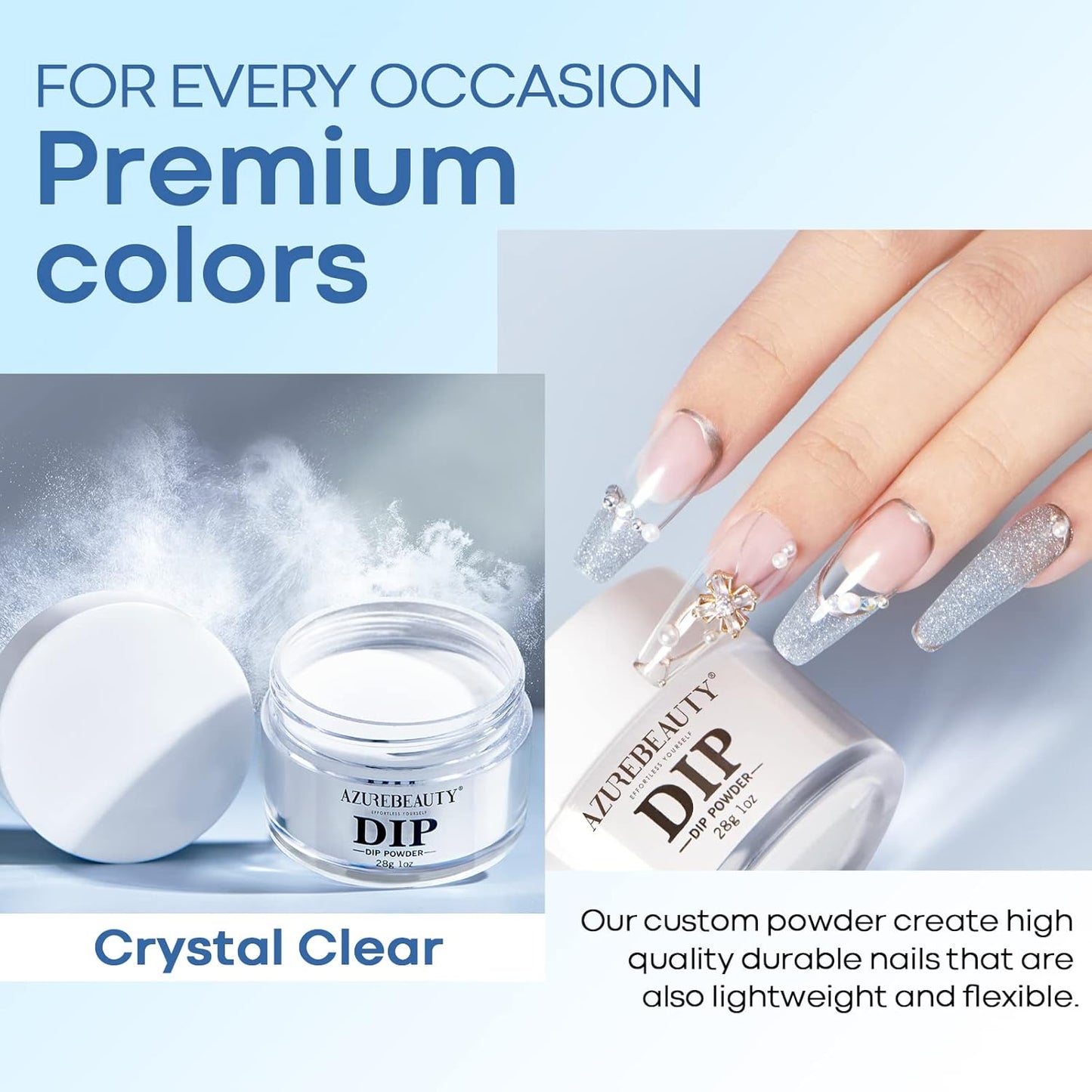 Clear Dip Powder for Nails - Essential Transparent Dipping Build Powder + Dip Powder Liquid Set 15ml/0.5oz
