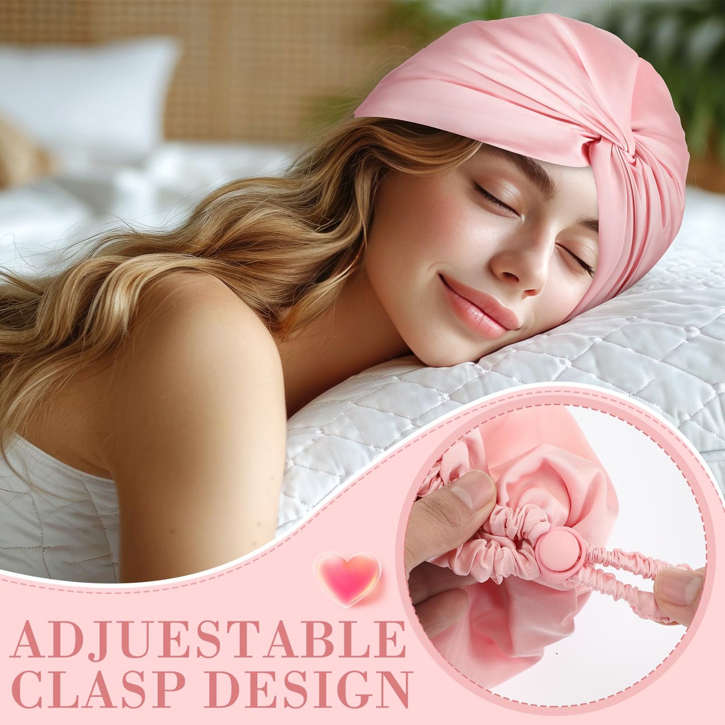 Maiteenly 4 Pcs Adjustable Silk Satin Bonnet for Sleeping Women Double Layer Silk Hair Wrap Sleep Cap Night Turban for Large Long Curly Straight Braid Hair Unisex(Light Color)