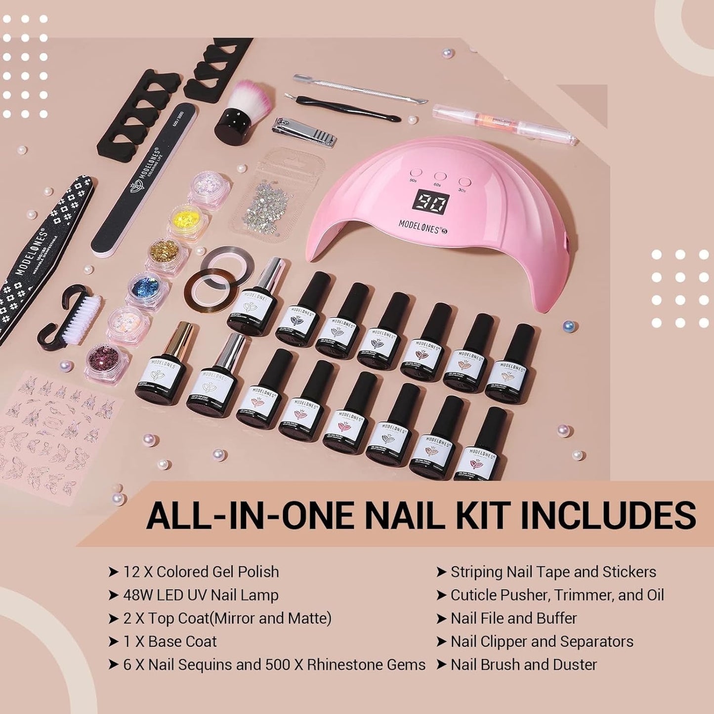 Modelones Nail Polish Set - 6 Quick Dry Colors | Milky White, Nude Pink, Iridescent Grey, Pearlescent Finish