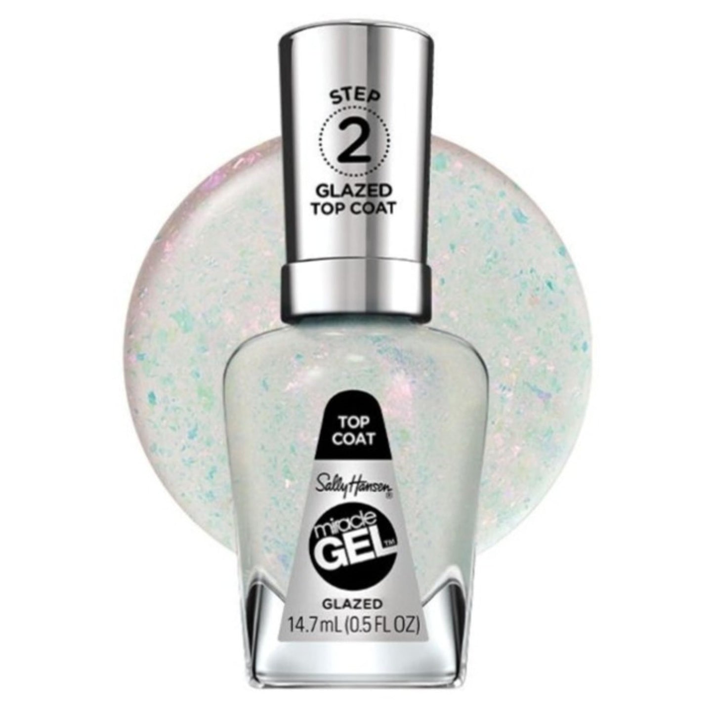 Sally Hansen Miracle Gel Nail Polish Special Effect Top Coat | Salon Quality, Gel-Like Formula, Two-Step System, No UV Light Needed, Long Lasting | Sheer, Glossy | 108 Glazed Top Coat