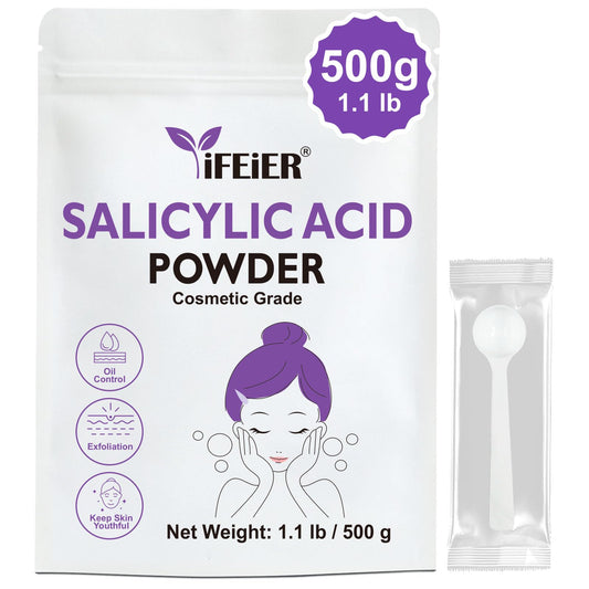 iFEiER Pure Salicylic Acid Powder | Cosmetic Grade Salicylic Acid 1.1 LB (500 g) | acido salicilico powder for DIY BHA Exfoliant, Hair & Industrial Use | Make Serum