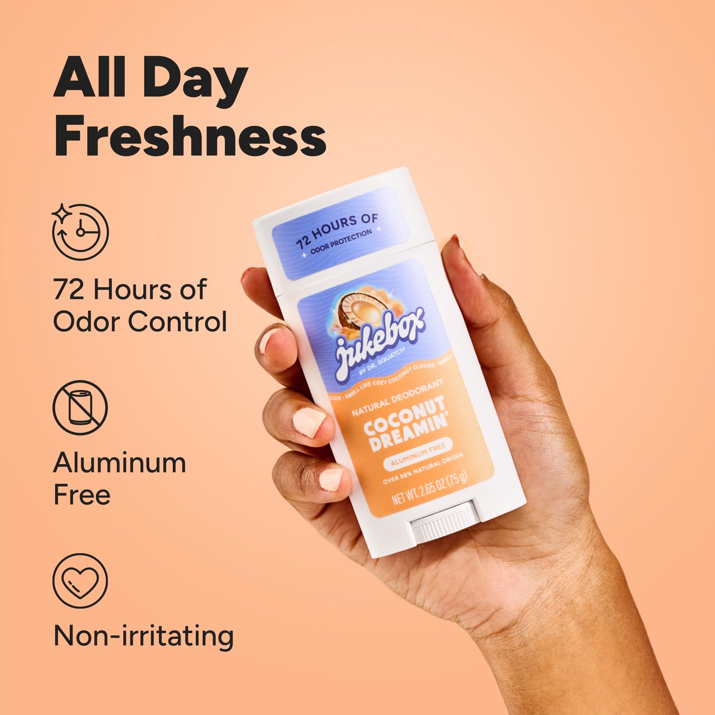 JUKEBOX Natural Deodorant for Women–Coconut Dreamin'–Aluminum-Free, No Baking Soda, No Harsh Chemicals, Odor Blocking Technology, Toasted Coconut,Sweet Spice,Citrus-a Dr. Squatch Brand-2.65oz, 2 Pack