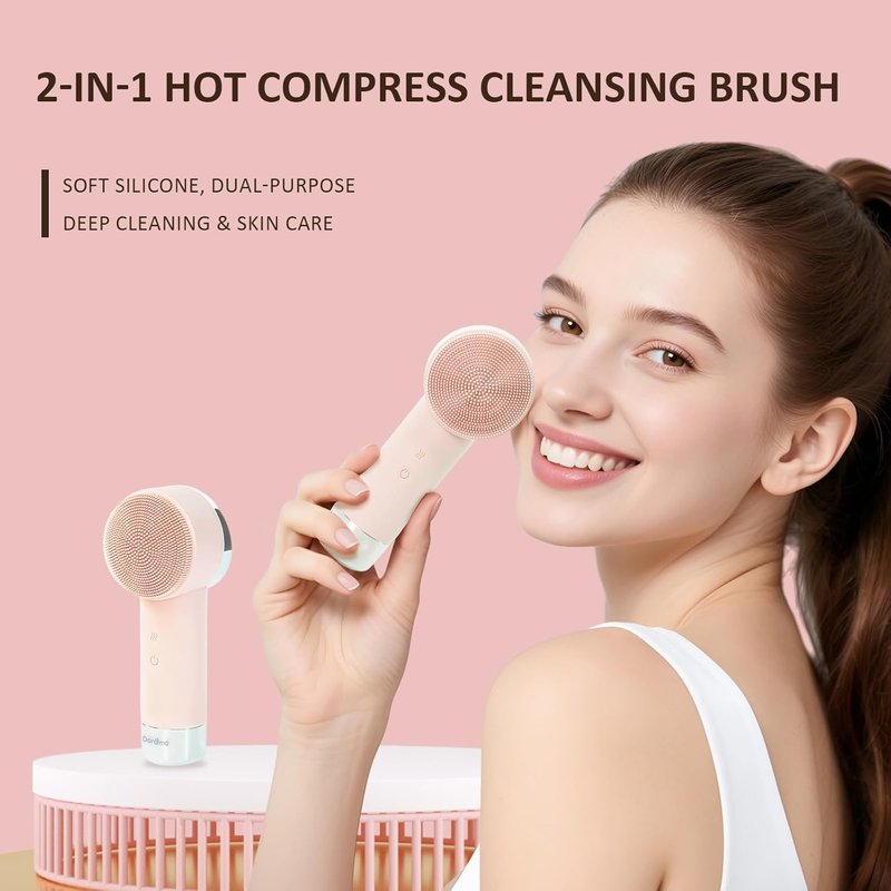 Ultra-Soft Silicone Electric Face Scrubber - Rechargeable 2-in-1 Heating & Exfoliating Brush | Gentle Deep Cleansing Tool