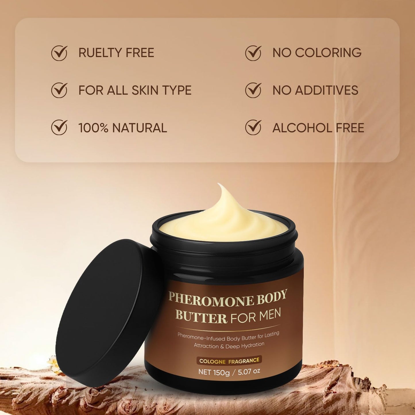 WXDOAU Pheromone Body Butter For Men | Cologned Skin Cream with Shea Butter, Cocoa Butter & Coconut Oil | Moisturizing, Long-Lasting Fragrance, Non-Greasy, Alcohol-Free, Vegan 5oz
