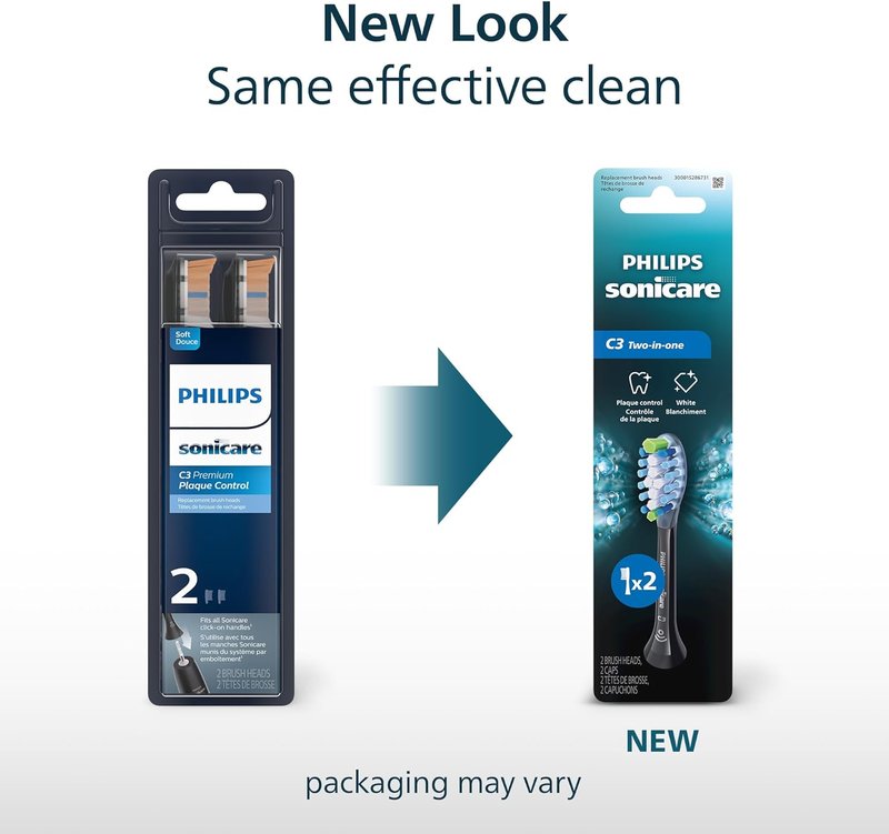 Philips Sonicare C3 Replacement Electric Toothbrush Heads - 2 Pack, Black, HX9042/95