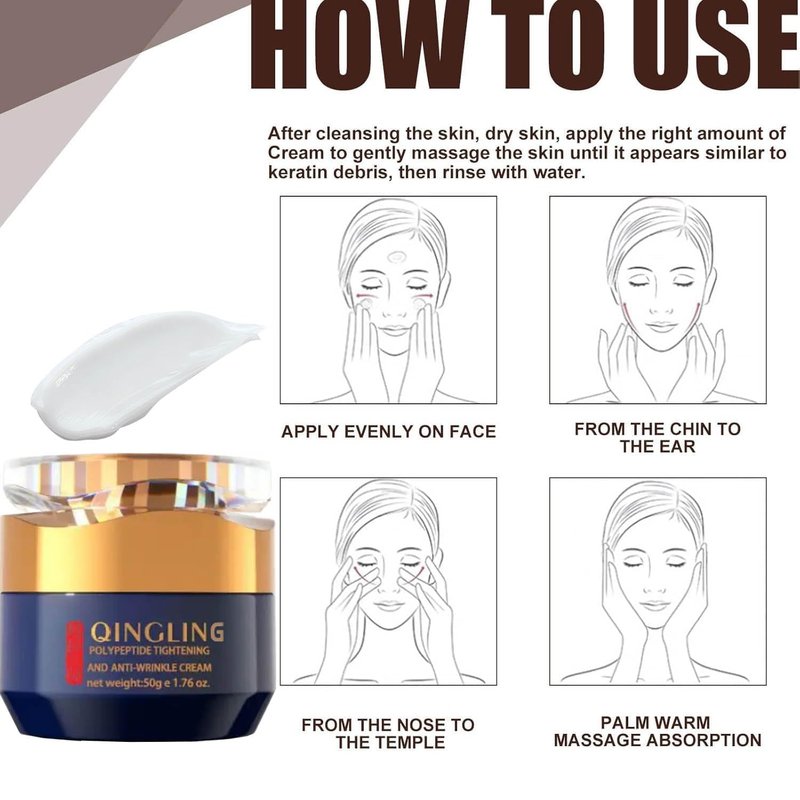 JINMAO Qingling Face Cream, Qingling Wrinkle Removal Cream, Quinglin Polypeptide Tightening and Anti-Wrinkle Moisturizer, Face & Neck & Eye Lotion 3-In-1 (2)