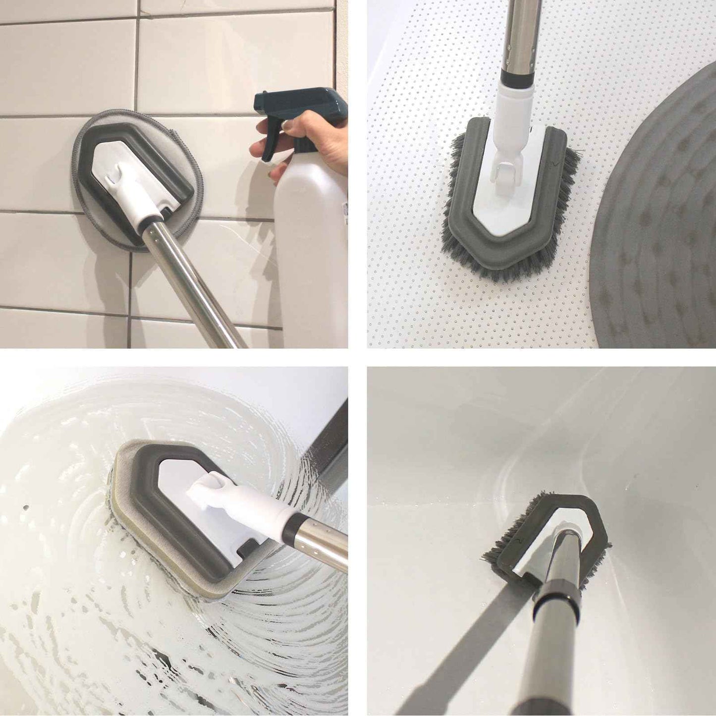 FRAXIR Floor Scrub Brush, 5 in 1 Tile Tub Scrubber with 56" Adjustable Long Handle and 5 No Scratch Scrubber Heads for Bathroom, Kitchen, Toilet, Bathtub