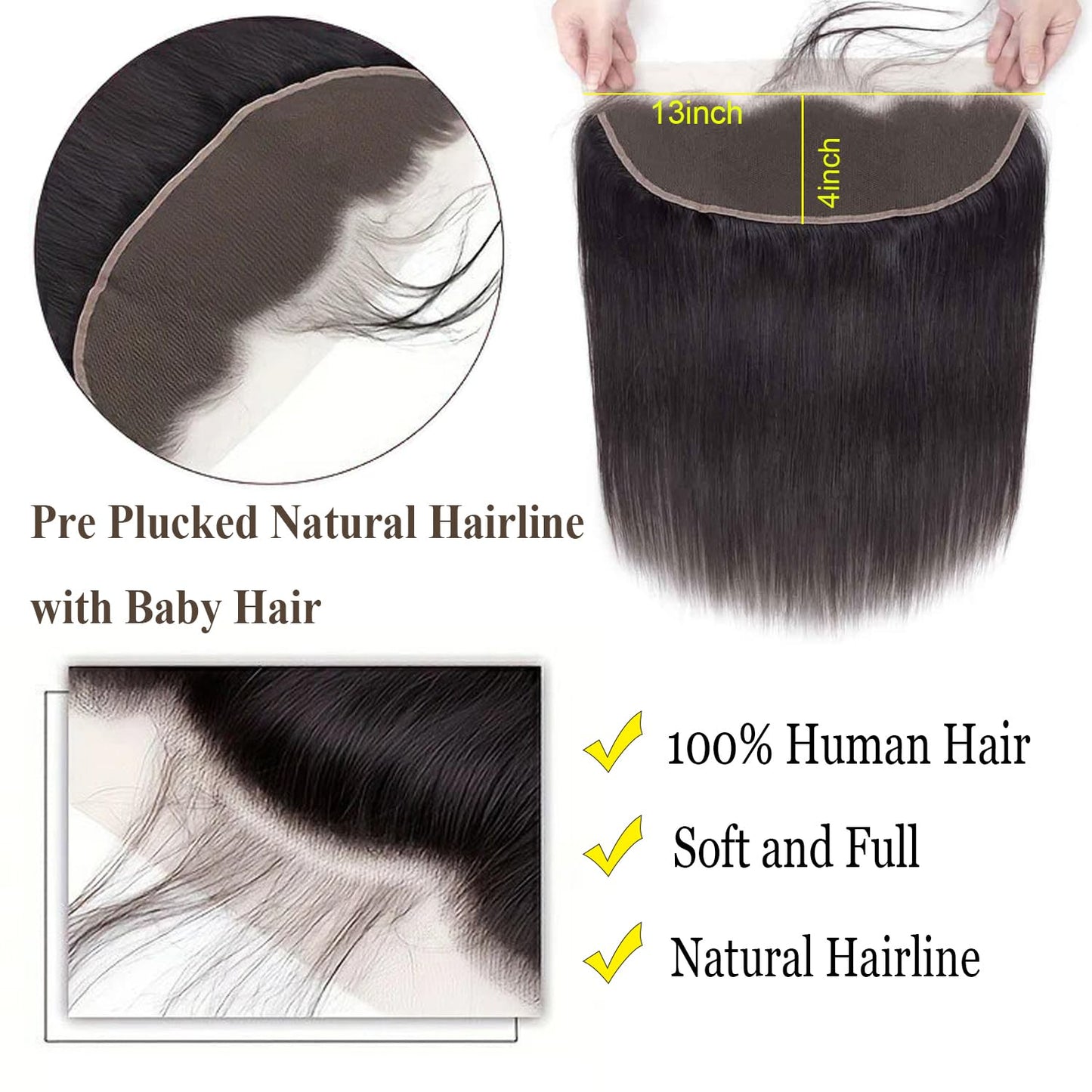 Ear To Ear Lace Frontal Closure Straight Frontal Lace Human Hair 18inch Brazilian Virgin Hair 13X4 Lace Frontal Closures Pre Plucked With Baby Hair for Black Women