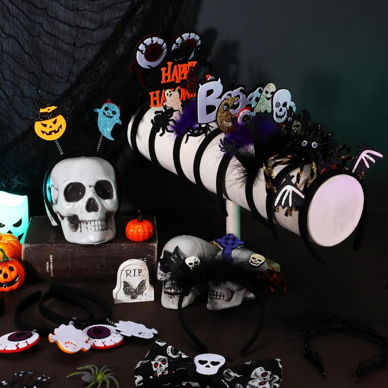 Halloween Headbands for Women - Witch Hat, Spiderweb, Bat & Ghost Props | 24 Pcs Classic Costume Accessories