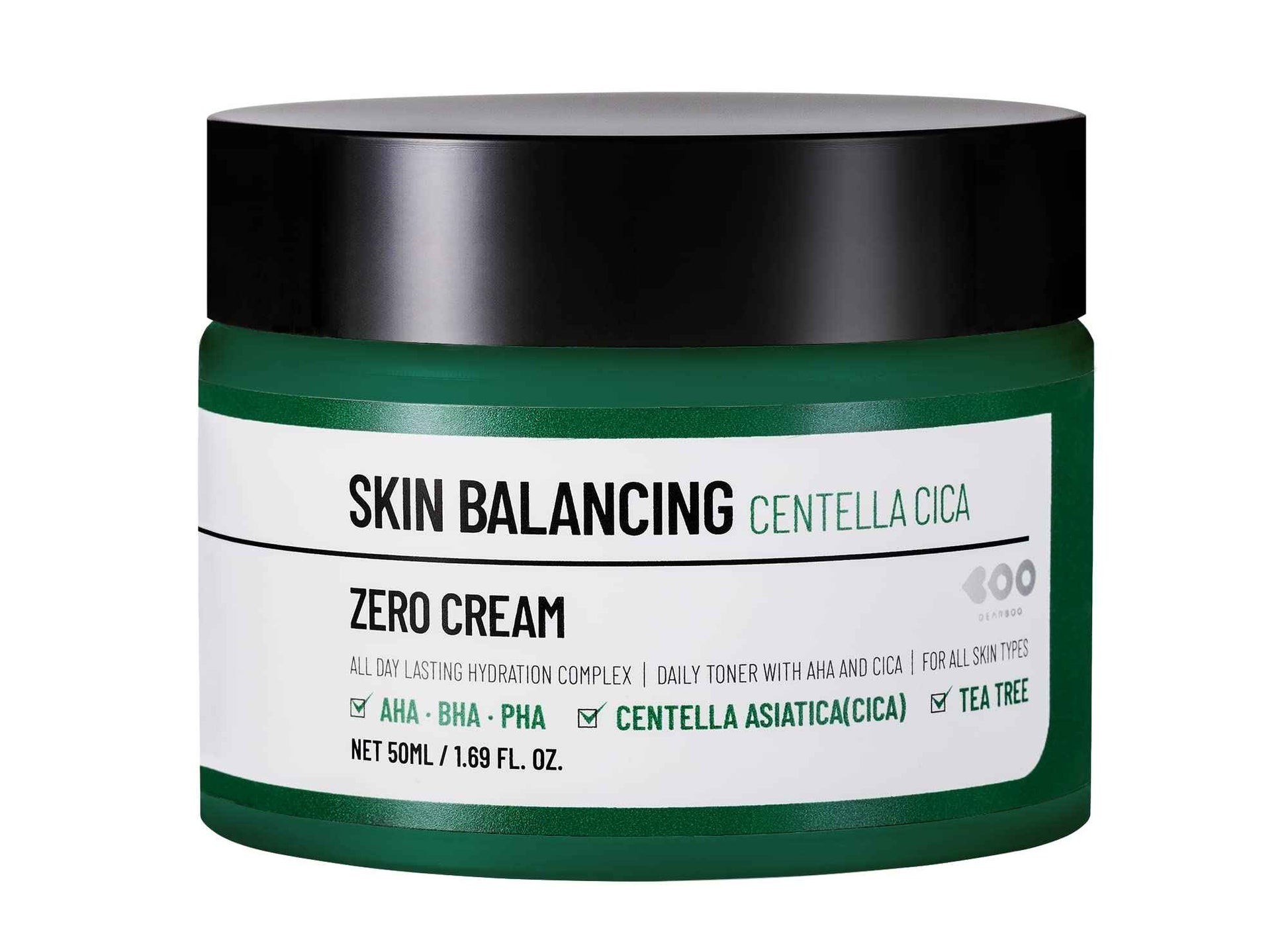 DEARBOO SKIN Balancing Centella Cica Zero Facial Cream 1.76 oz(50g) | AHA BHA PHA and Teatree | Soothing, Calming, Moisturizing for Sensitive Skin | Daily Korean Skincare