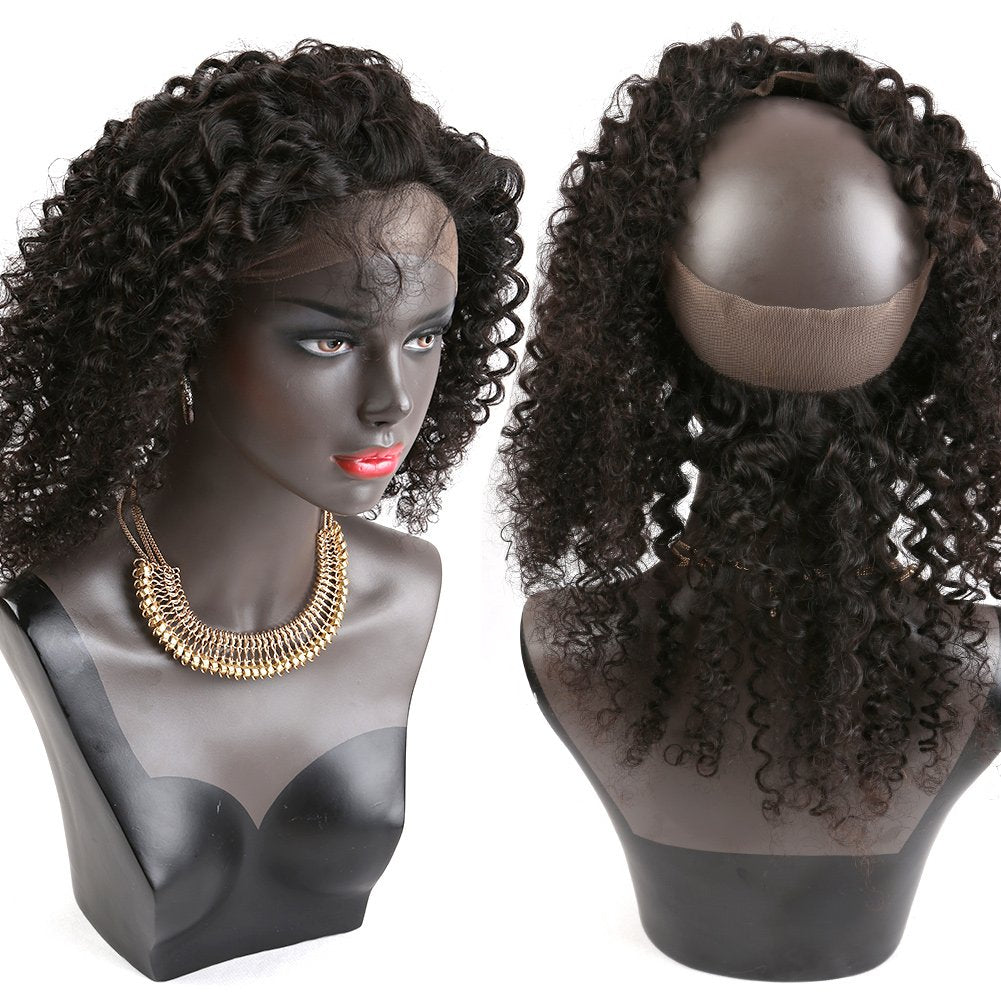 Upscale Human Hair Celebrity Deep Curly 360 Lace Frontal Closure, Pre Plucked Natural Hairline with Baby Hair (10” Natural Black) by Bella Hair