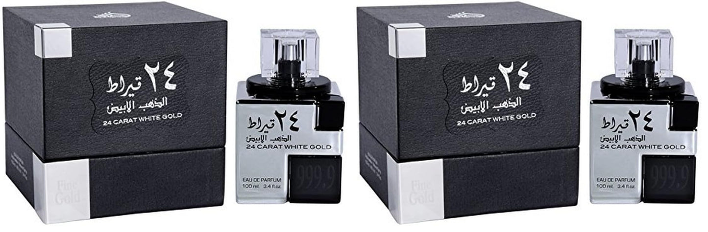 Lattafa 24 Carat White Gold for Unisex Eau de Parfum Spray, 3.4 Ounce (Pack of 2)
