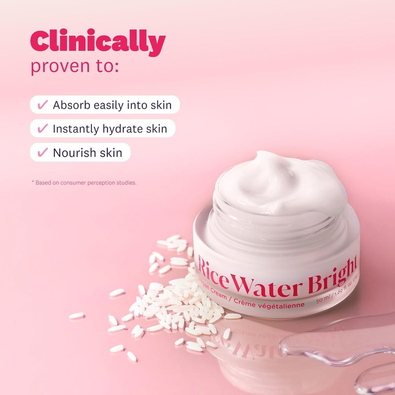 Rice Water Bright Vegan Cream - Quick-Absorbing Moisturizer with Niacinamide & Hyaluronic Acid | Korean Skin Care