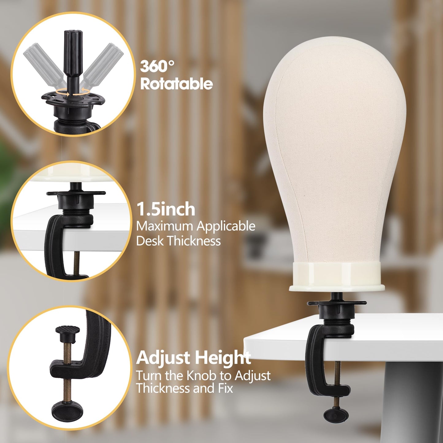Klvied Wig Stand with 22 Inch Canvas Wig Head, Adjustable 34.64-51.48 Inch Tripod and Table Clamp Set for Wig Display, Basic Styling and Cosmetology Practice, with Carrying Bag