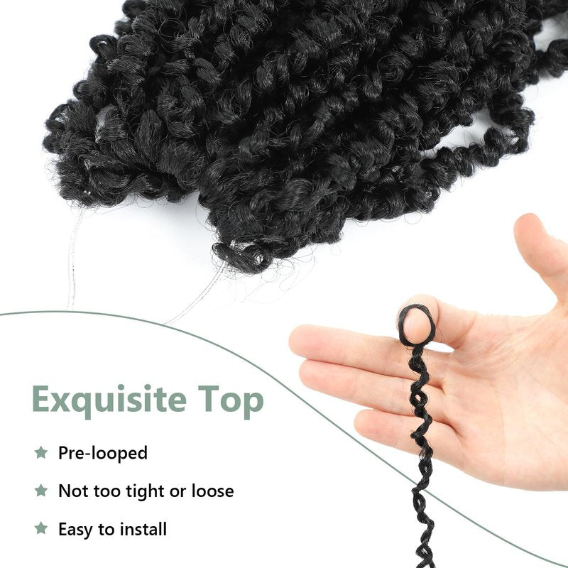 Peliri Yanky Spring Twist Crochet Hair - 16 Inch Pre-looped Spring Twist Crochet Hair with Kinky Twist 8 Packs(30 Stands/Pcs) Pre-twist Bohemian Passion Twist Crochet Hair(16 Inch,1B)