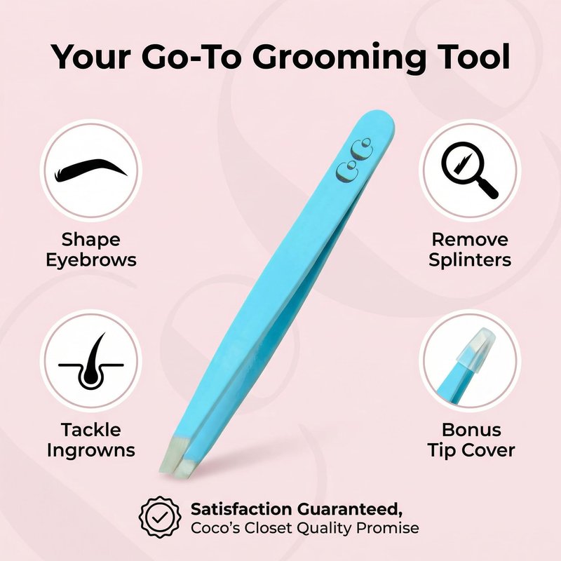 Cocos Precision Tweezers for Women Facial Hair - Stainless Steel Tweezers for Women and Men - Ideal for Eyebrow Shaping and Ingrown Hair Removal - Slanted Tips, Durable and Ergonomic Grip Design