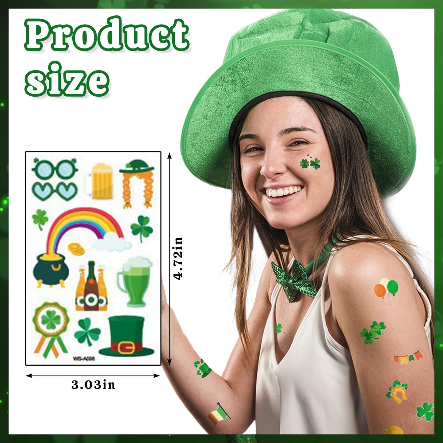 LANGFON 10 Sheets St. Patrick's Day Temporary Tattoos Irish Flag Shamrock Temporary Tattoo Sticker Waterproof Saint Patrick's Day Theme Fake Tattoo for St. Patrick's Day Parade Festival Party Supplies