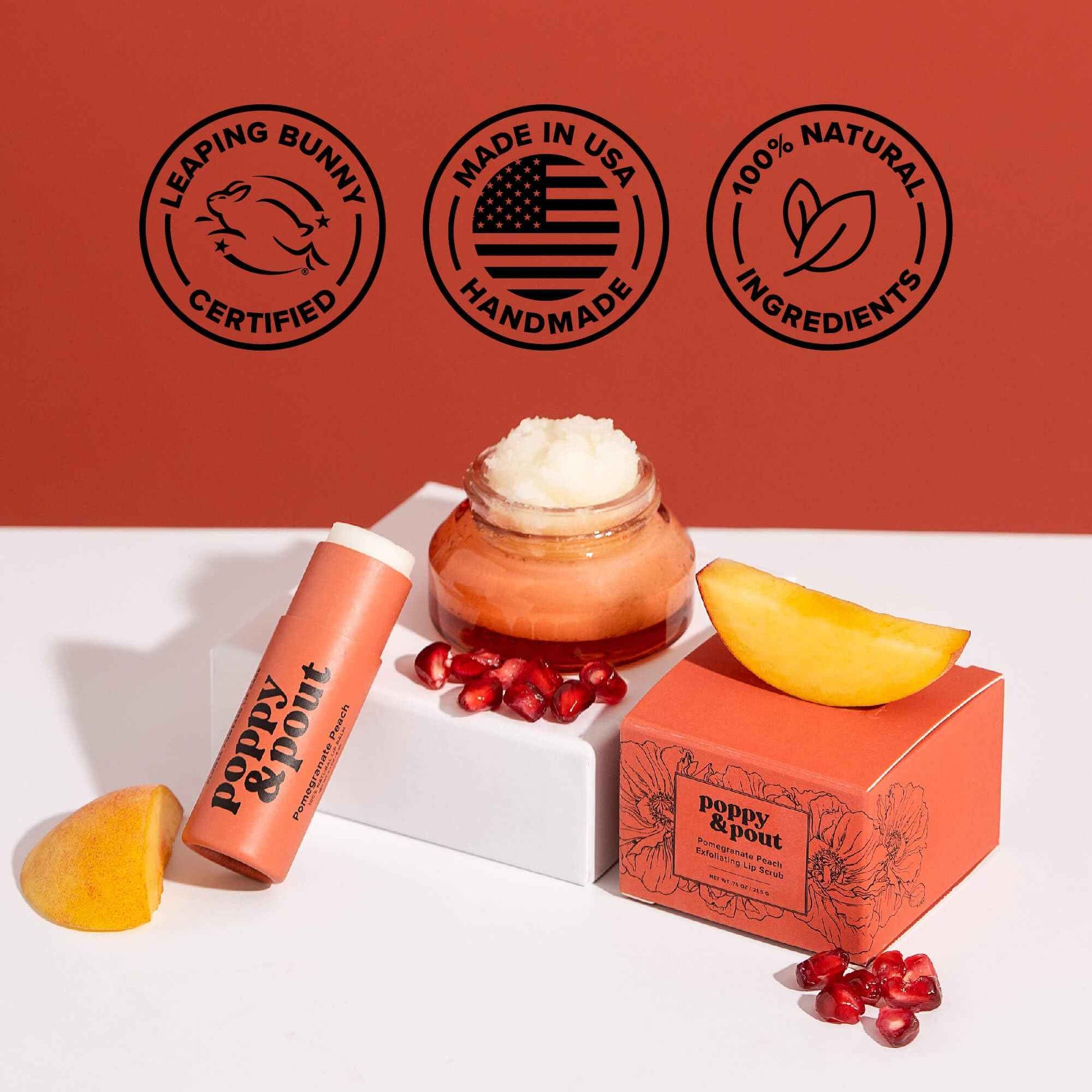 Poppy & Pout Jumbo Lip Balm 2 Pack, All Natural Lip Balms & Moisturizers, Hydrates with Beeswax, Vitamin E, Organic Coconut, Island Coconut & Pomegranate Peach
