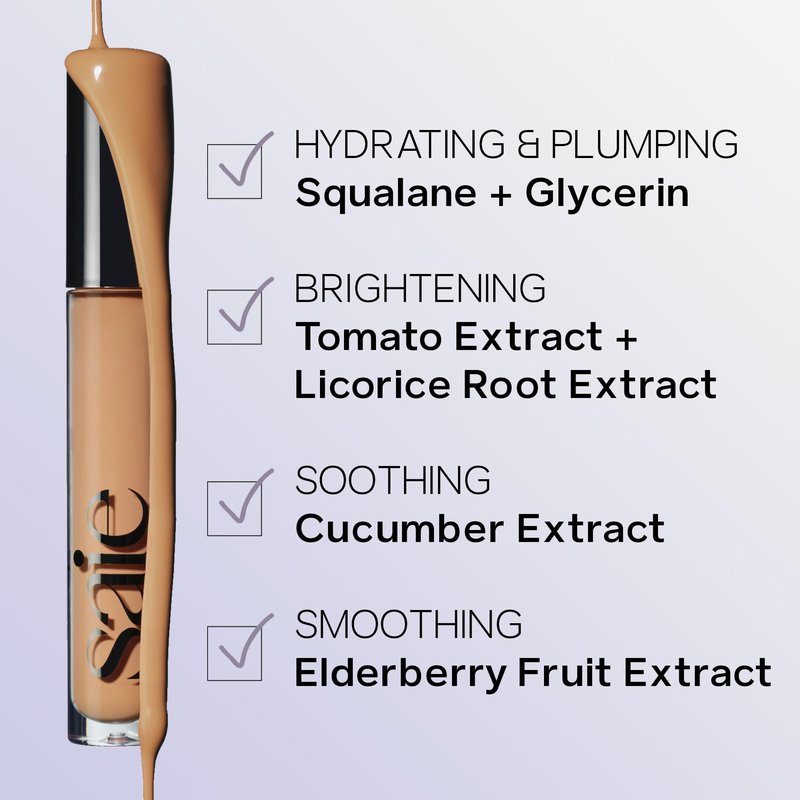 Saie Hydrabeam Under Eye Brightener - Sheer + Hydrating Concealer with Glycerin, Squalane + Cucumber Extract - Brightening Under Eye Concealer + Corrector for Even, Glowing Skin - Shade 7 (0.2 oz)