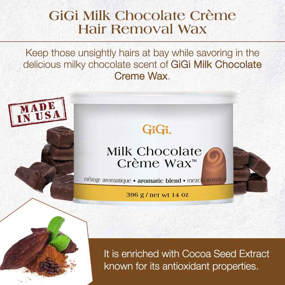 GiGi Milk Chocolate Crème Hair Removal Wax - Soft Wax for Coarse Hair, with Cocoa Seed Extract, Waxing Formula for Face, Body & Sensitive Skin, 14 oz