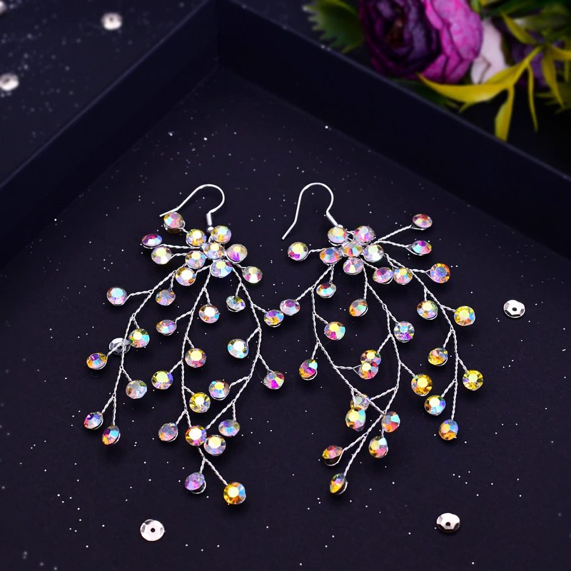 Bridal Rhinestone Crown Hair Accessories, Colorful Rhinestone Hair Bands, Women's Wedding Tiara Set (Multi-color Crown + Necklace + Earrings) HP193-M-SET