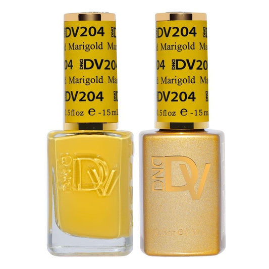DND Diva Gel Polish Set, First Class Collection, UV/LED Gel Polish and Air Dry Nail Lacquer, Matching Chip-Free Polish Duo, 204 Marigold, 0.5 Fl Oz