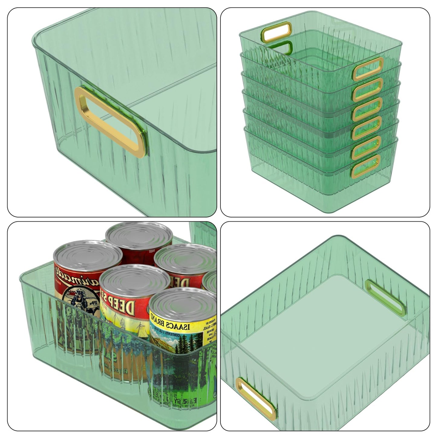 Vadidiya Clear Pantry Storage Bins, Plastic Organizer Baskets, 6-Pack