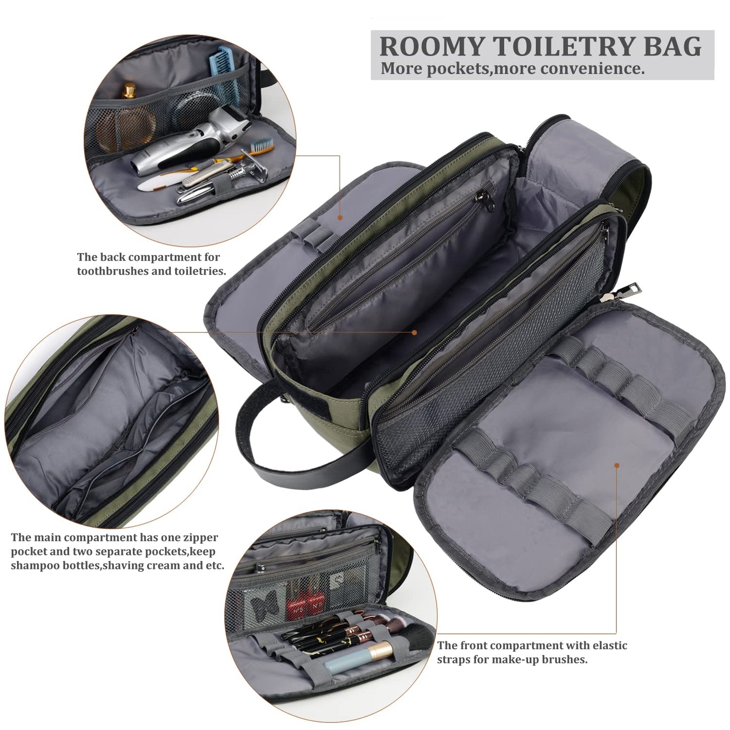 CROCOD Toiletry Bag for Men - Water-Resistant Oxford Travel Organizer Dopp Kit with Double Zippers, Padded Shaving Bag for Bathroom, Gym, Dorm - Multi-Function Cosmetic Storage Bag (Green)